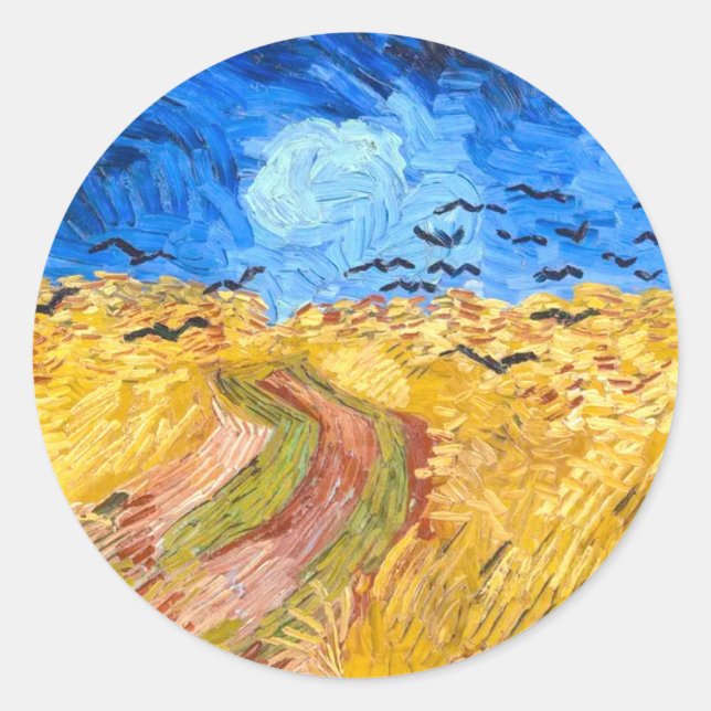 Wheatfield with Crows (1890) Van Gogh Fine Art Runder Aufkleber (Vorderseite)