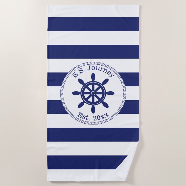 Wheel Monogrammed Boat Name Seekapitäns Strandtuch (Vorderseite)