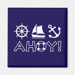Wheel Sailboat Anchor Ahoy! Weiß Magnet