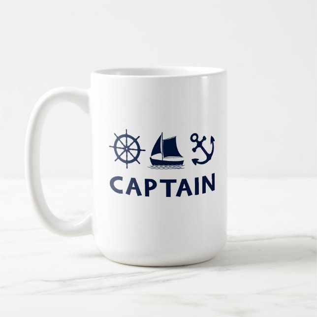 Wheel Sailboat Anchor Captain Dark Blue Kaffeetasse (Links)
