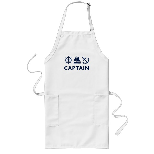 Wheel Sailboat Anchor Captain Dark Blue Lange Schürze (Vorne)