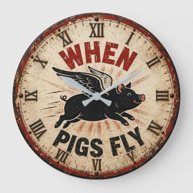 When Pigs Fly Funny Farmhouse Große Wanduhr (Vorderseite)