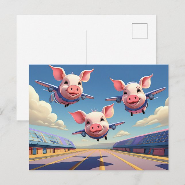 When Pigs Fly Funny Pigs Airport Postkarte (Vorne/Hinten)