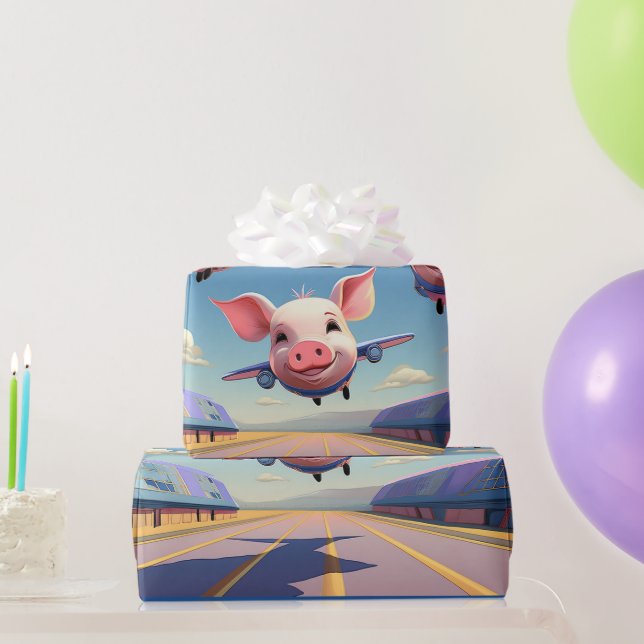 When Pigs Fly Funny Winged Pigs Airplanes Geschenkpapier (Partygeschenke)