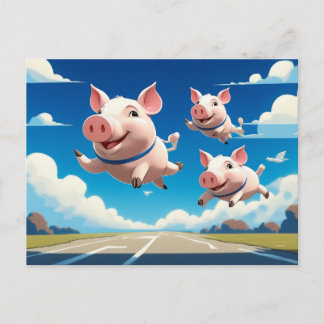 When Pigs Fly Funny Winged Pigs Postkarte