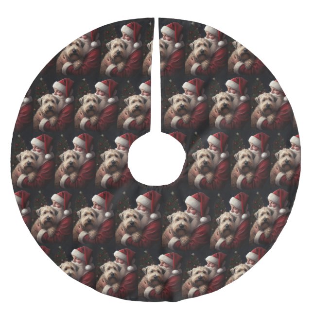 Wheon Terrier mit Weihnachtsmann Weihnachten Polyester Weihnachtsbaumdecke (Vorderseite)