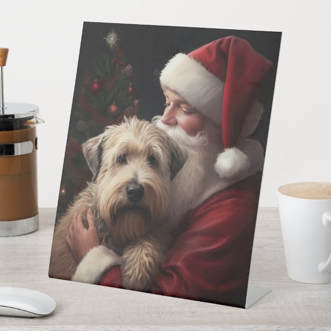 Wheon Terrier mit Weihnachtsmann Weihnachten Sockelschild (In Situ)