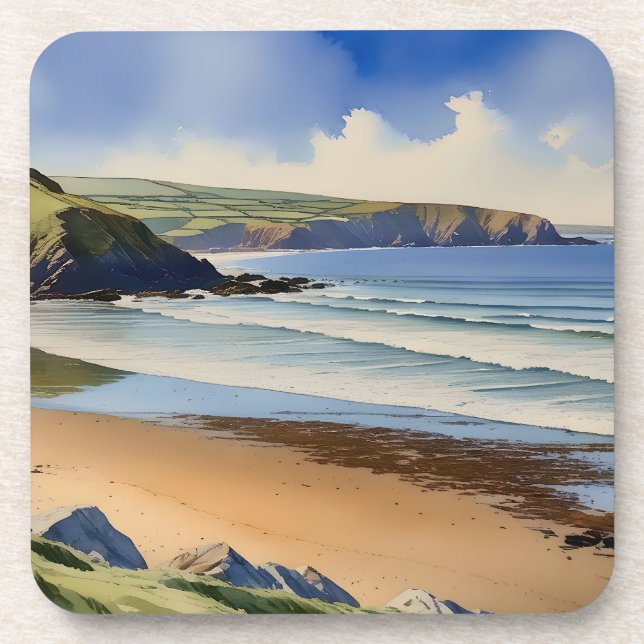 "Where Sky Meets Quiet Sand" - Devon Seascape Getränkeuntersetzer (Vorderseite)