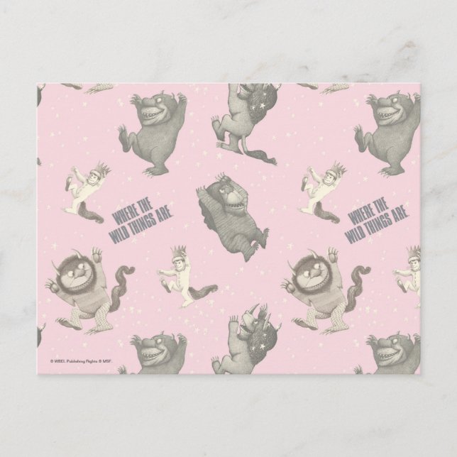 Where the Wild Things Are Pink Star Pattern Postkarte (Vorderseite)