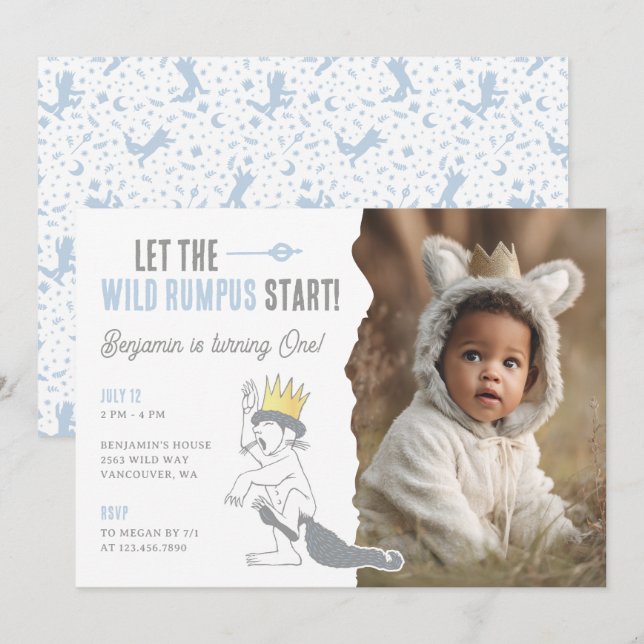 Where the Wild Things Are Wild One First Birthday Einladung (Vorne/Hinten)