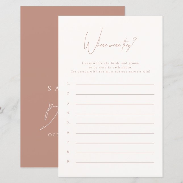 Where Were They Blush Pink Bridal Shower Game (Vorne/Hinten)