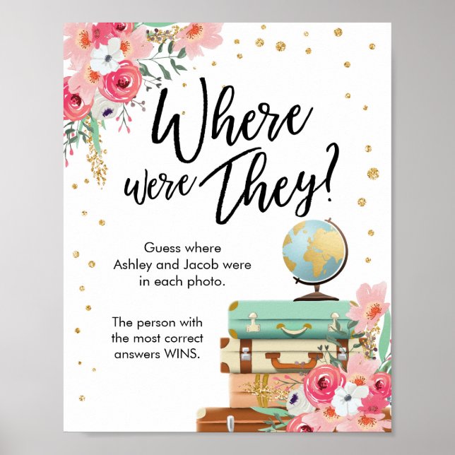 Where Were They Travel Bridal Shower Sign Game Poster (Vorne)