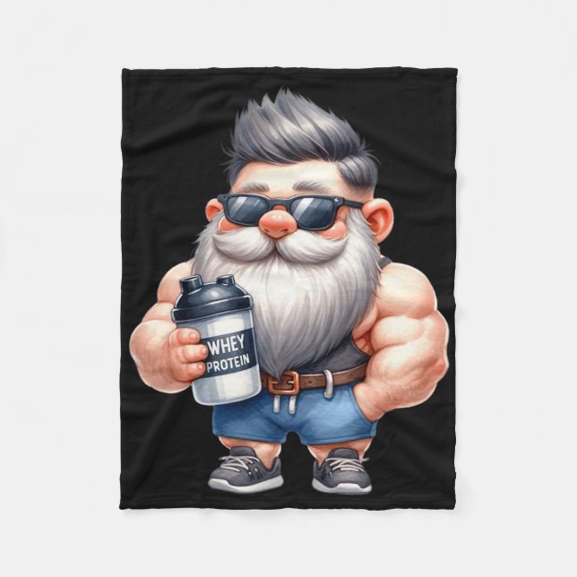 Whey Protein Gnome Vater Funny Bodybuilder Graphic Fleecedecke (Vorderseite)