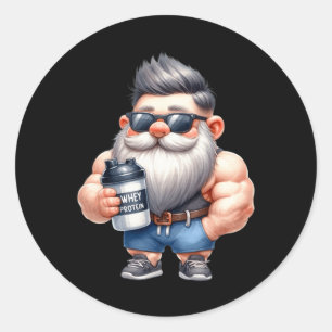 Whey Protein Gnome Vater Funny Bodybuilder Graphic Runder Aufkleber