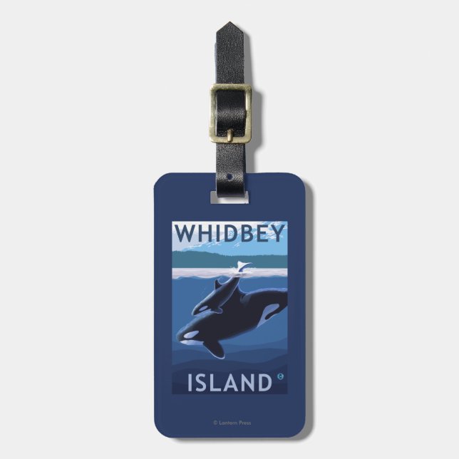 Whidbey Insel, WashingtonOrca und Kalb Gepäckanhänger (Vorderseite vertikal)
