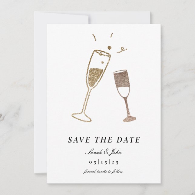 Whimal Champagne Save the Date Card mit Foto Einladung (Vorderseite)