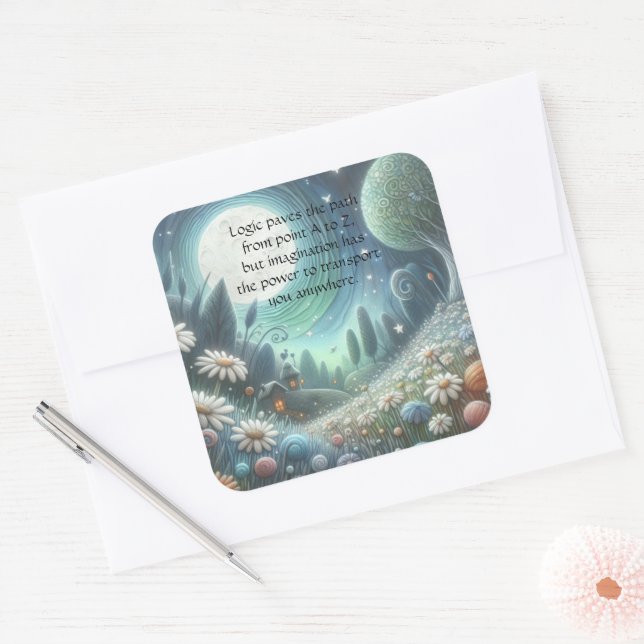 Whimical Night & Quote Quadratischer Aufkleber (Umschlag)