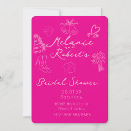 Whimiscal Doodles Bright Pink Bridal Shower  Save The Date