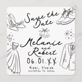 Whimiscal Doodles Groom Bride Save the Date Einladung