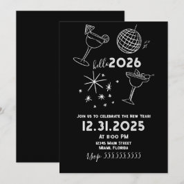 Whimiscal Doodles Hello 2026 New Years Gold Feiertagskarte