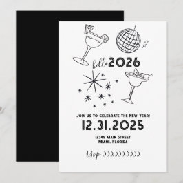 Whimiscal Doodles Hello 2026 New Years Gold Feiertagskarte