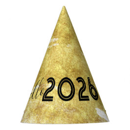 Whimiscal Doodles Hello 2026 New Years Gold Partyhütchen