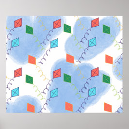 Whimiscal Kites Multicolored Sky Pattern Poster