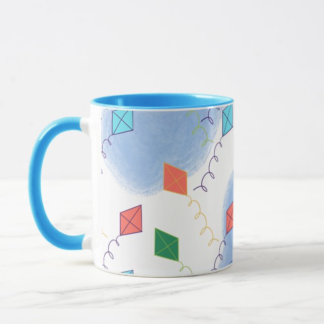 Whimiscal Kites Multicolored Sky Pattern Tasse (Links)