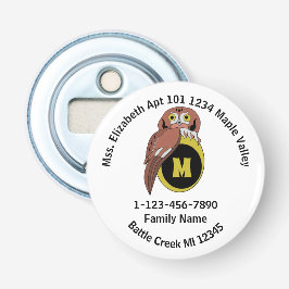 Whimiscal Owl Monogram Lost Family Zuhause Address Flaschenöffner