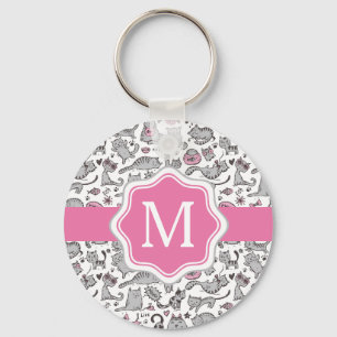 Whimiscal Pink und Gray Cartoon Cat Geschenkideen Schlüsselanhänger