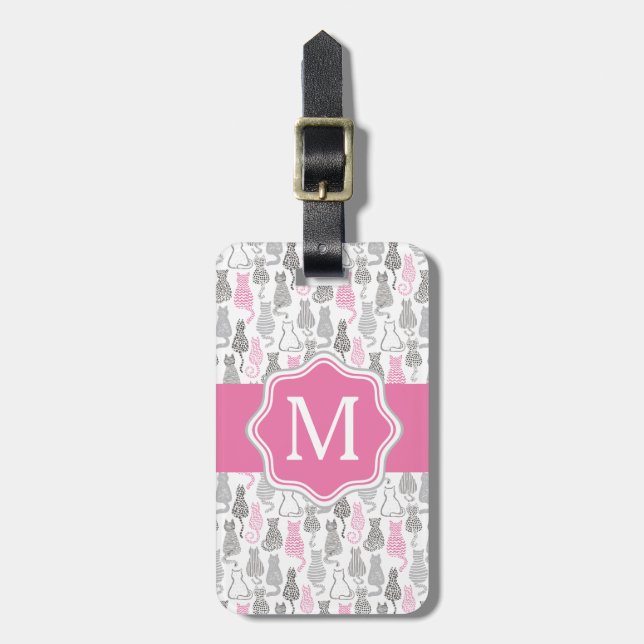 Whimiscal Pink und Gray Sketch Cat Geschenkideen Gepäckanhänger (Vorderseite vertikal)
