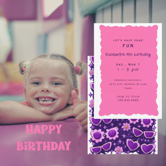 Whimiscal Purple and Pink 4th Birthday Party II Einladung
