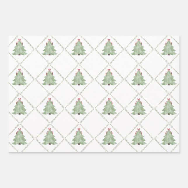 Whimiscal Weihnachtsbaum Wrapping Paper Geschenkpapier Set (Vorderseite)