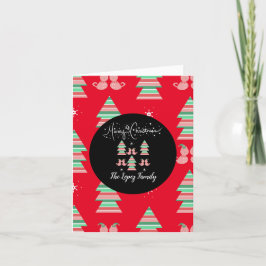 Whimisical Frohe Weihnachten Cat Pattern Red Pink Dankeskarte