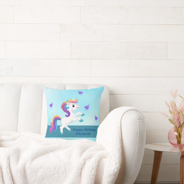 Whimisical Turquoise Unicorn Oreiller Jeu d'Annive (Canapé)