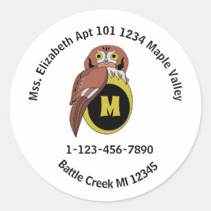 Whimisky Owl Monogram Contact Info Schlüsselanhäng Runder Aufkleber