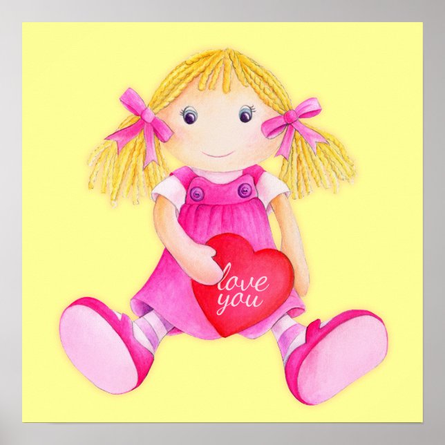 Whimscal rag doll girls love you nursery art poster (Vorne)