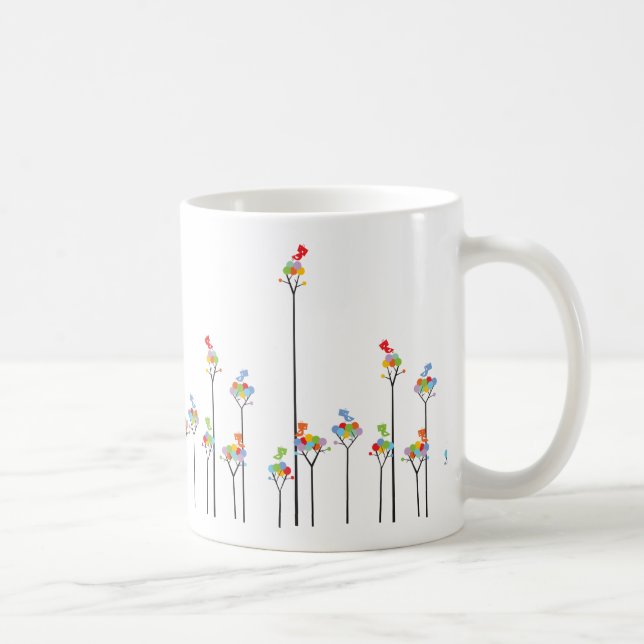 Whimscal tweeten Vögel u. bunte punktierte Kaffeetasse (Rechts)