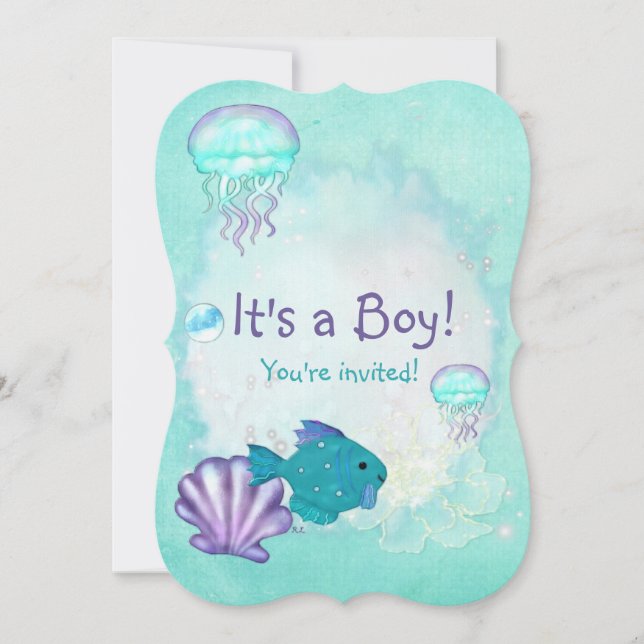 Whimsey Aquarium 2 IST EIN BABY-BOY-MÄDCHEN Einladung (Vorderseite)