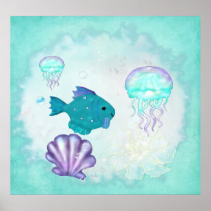 Whimsey Aquarium 2 Volkskunst KINDERARZT Poster