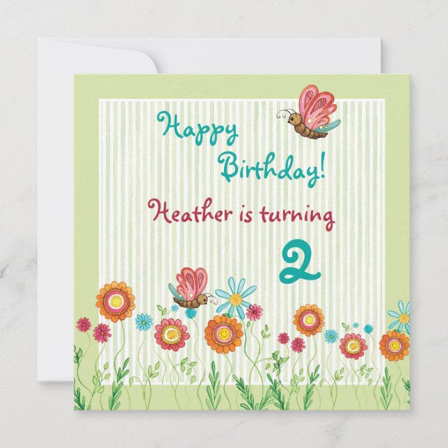 Whimsey Blume Girl Birthday Party Einladung (Vorderseite)