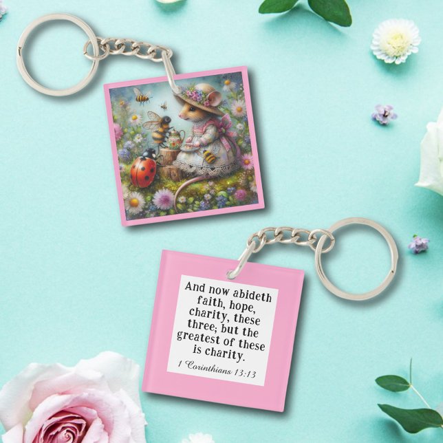 Whimsical 1 Korinther 13:13 Schrift Niedliche Maus Schlüsselanhänger (Von Creator hochgeladen)
