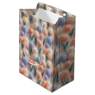 Whimsical 3D Katze und Tulpe nahtloses Muster Mittlere Geschenktüte