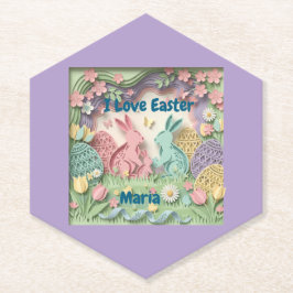 Whimsical 3D Paper Cut Bunny & Easter Eggs Coaster Untersetzer