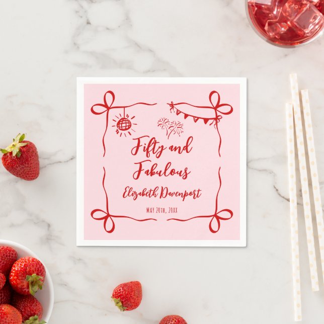 Whimsical 50 und Fabulous Doodle und Bow Geburtsta Serviette (Beispiel)