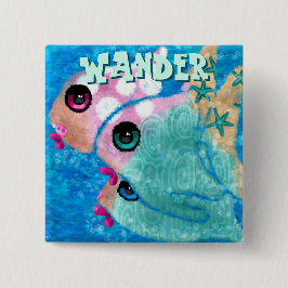 Whimsical Abstract Fish Trio Blue Personalized Button