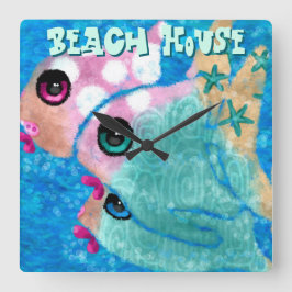 Whimsical Abstract Fish Trio Blue Personalized Quadratische Wanduhr