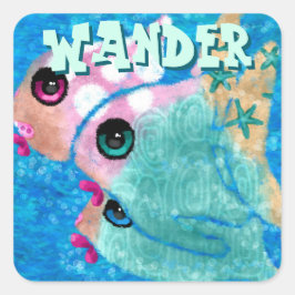 Whimsical Abstract Fish Trio Blue Personalized Quadratischer Aufkleber