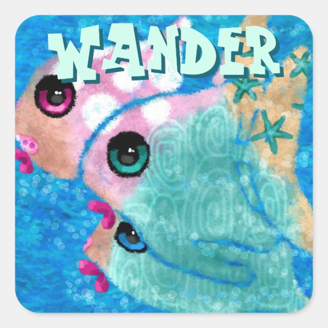 Whimsical Abstract Fish Trio Blue Personalized Quadratischer Aufkleber (Vorderseite)