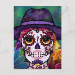 Whimsical Abstract Floral Hippie Sugar Skull Postkarte